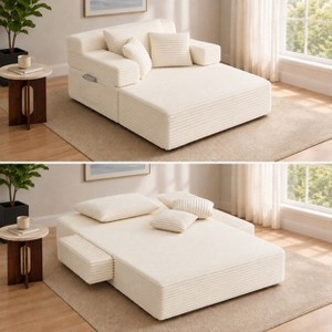 BATHWA Oversized Chaise Lounge Chair, Corduroy Boneless Sofa Bed, Deep Seat Reading Sleeper Couch with Cup Holder, 2 Pockets & 3 Pillows : Target