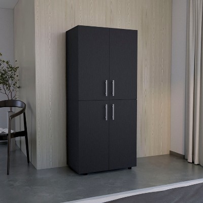 White Four-Door Particleboard Wardrobe with Shelves and Hanging Rods