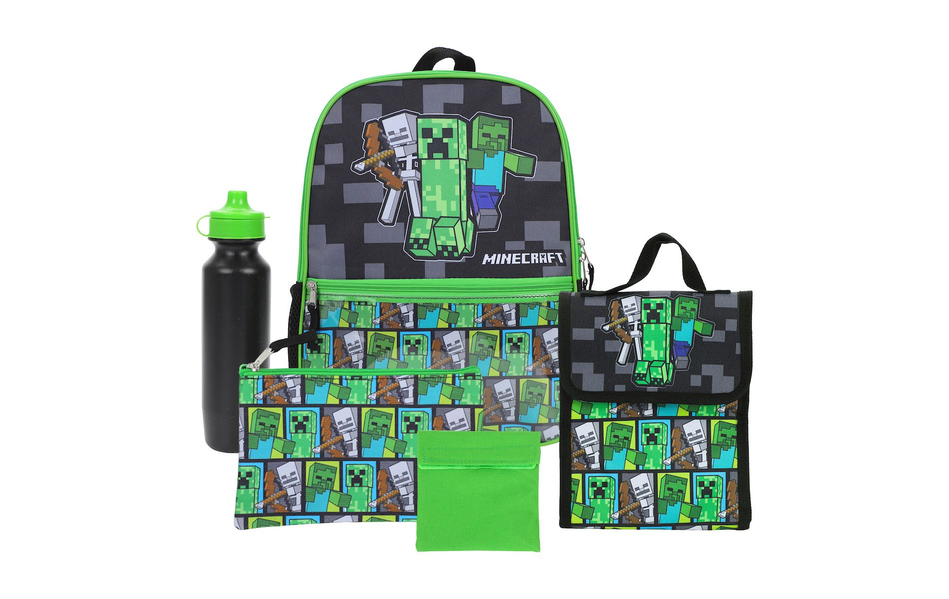 Minecraft Backpack Set with Lunch Box for Boys & Girls 16 inch 5 Piece Value Set