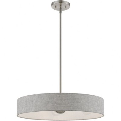 Elmhurst Brushed Nickel 4-Light Indoor Drum Pendant with Shiny White Accents