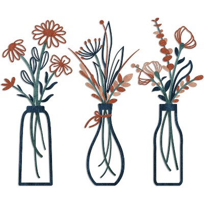 Attop 3 Pieces Metal Flowers Wall Arts - Rustic Farmhouse Decor Minimalist Flower Wall Decors