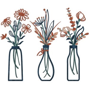 Attop 3 Pieces Metal Flowers Wall Arts - Rustic Farmhouse Decor Minimalist Flower Wall Decors - 1 of 4