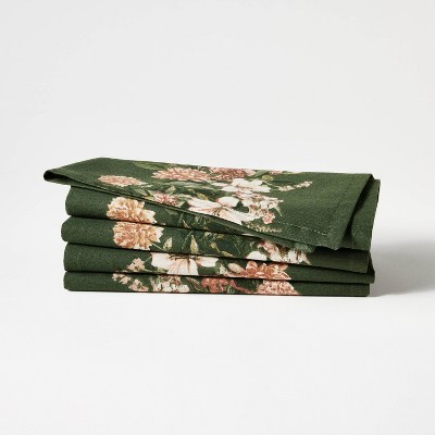 4pk Floral Napkins - Threshold™ designed with Studio McGee: Vintage Botanical Cotton, Spring Kitchen Textiles, 18"x18"
