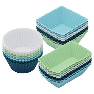 Aoibox 24-Pack Reusable Silicone Muffin Cups & Bento Dividers, 3 Shapes for Baking & Lunch Box Organization, Microwave & Dishwasher Safe - 1 of 4