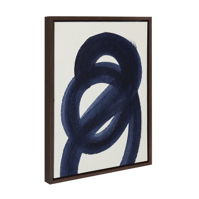 Japandi Blue Abstract Canvas Print with Walnut Frame, 18x24