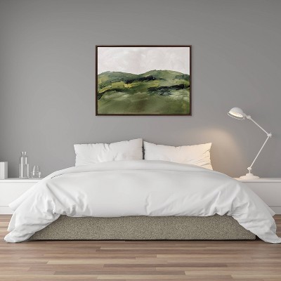 Green Mountain Landscape 30.87" x 41.87" Canvas Print with Brown Frame