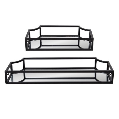 Ciel Modern Black Glass Floating Shelves with Scalloped Frame