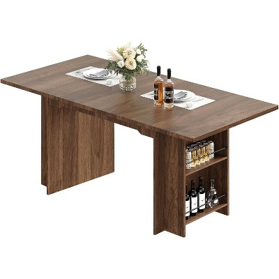 CuisinSmart Farmhouse Dining Table With 4 Spacious Storage Shelves, Rustic Wooden Rectangular Kitchen Table, Seats 4-6