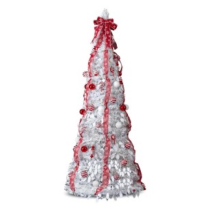 NAYSAYE 6FT Pre-Lit Christmas Tree Fully Decorated Artificial Xmas Tree for Living Room Home Office, White, 19.7"*19.7"*72" - 1 of 4