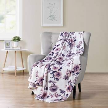 50"x70" Oversized Lively Rose Plush Throw Blanket Purple/Pink - VCNY Home
