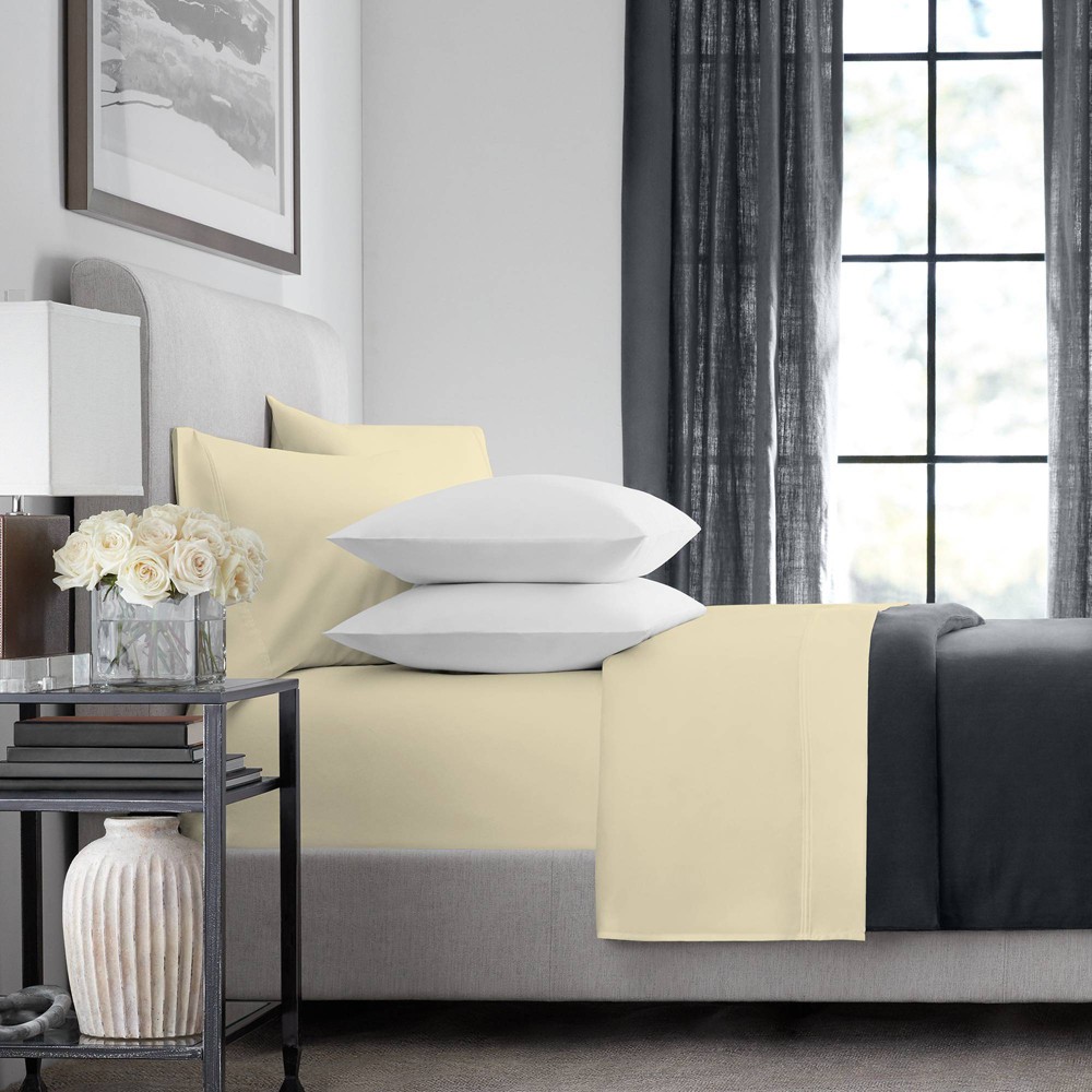 Queen 1000 Thread Count Cotton Solid Sheet Set Yellow - Aireolux