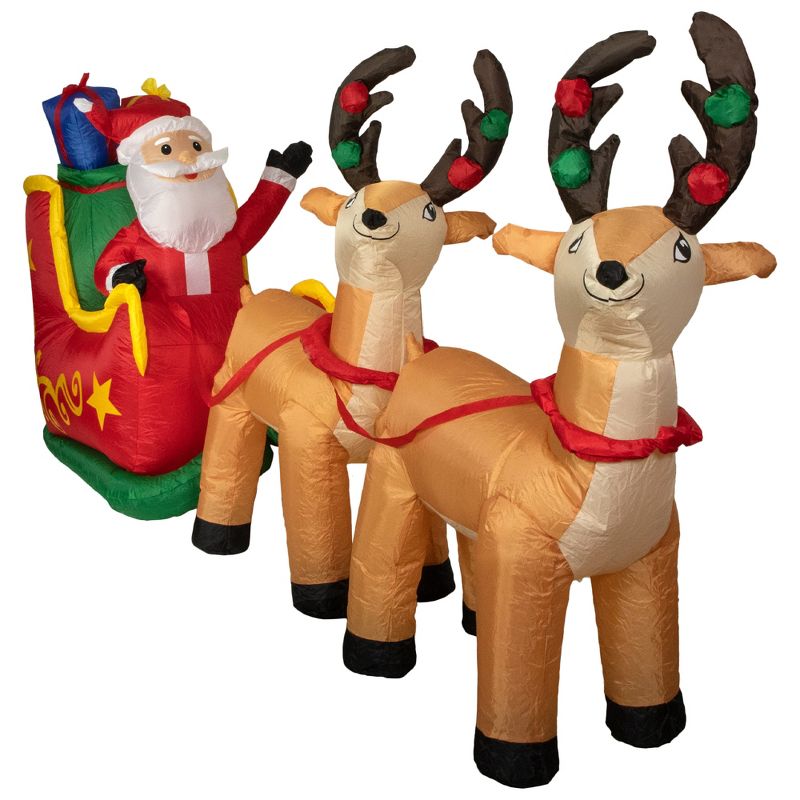 Northlight 8' Inflatable Santa's Sleigh and Reindeer Outdoor Christmas Decoration, 3 of 6
