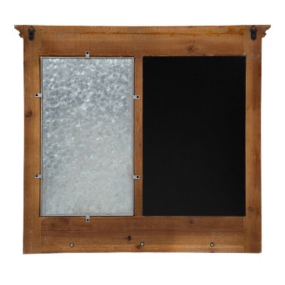 Rustic Brown Wood and Metal Wall Organizer with Chalkboard