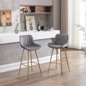 30" Velvet Fabric Counter Height Bar Stools Set of 2 with Chrome Footrest and Metal Legs for Kitchen, Dining, or Bar - 1 of 4