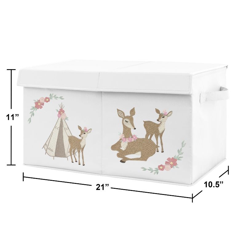 Sweet Jojo Designs Girl Fabric Storage Toy Bin Deer Floral White Taupe and Pink, 4 of 6