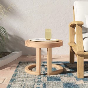 Modern Round Outdoor Patio 18" Acacia Wood Side Table,Wood Slat Tabletop Accent End Table with Semi Circle Base,Porch Entryway Table-Coolbibila - 1 of 4