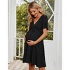 Womens Maternity Dress V Neck Ribbed Knit Short Sleeve Ruffle Dress Wrap Front Tie Dress for Pregnancy Baby Shower Photography - 4 of 4