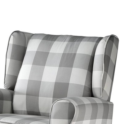 Gray Plaid Swivel Accent Chair with Wood Frame
