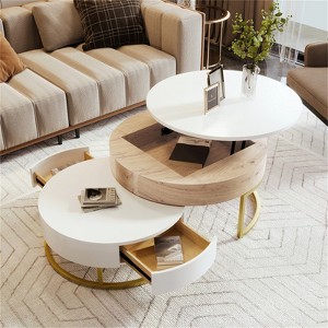 RISOKEYS Lift-Top Nesting Coffee Table - Round Table with Drawers, Hidden Compartment, Adjustable Storage Shelf for Living Room - 1 of 4