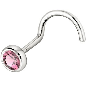 Jewelry Avalanche 22G 14K Gold Bezel-set Pink Tourmaline Nose Screw Nose Stud - 1 of 3