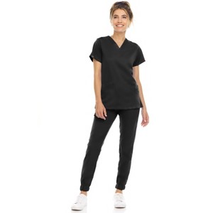 MediChic Womens 8-Pocket Scrubs Set- V-Neck with 4-Pocket Jogger Scrub Pants - 1 of 4