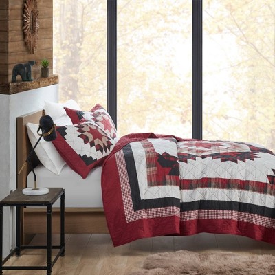 King Red Cotton Quilt Set with Medallion Design