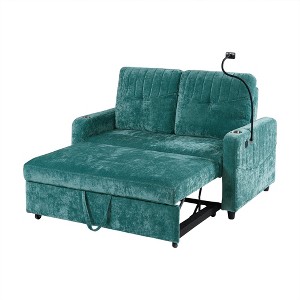 CLIHOME 53.9" Modern Loveseat Pull-out Sofa Bed with Adjustable Backrest, Three Charging Ports and Side Storage Pockets - 1 of 4
