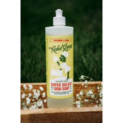 Rebel Green Peppermint & Lemon Dish Soap - 32 fl oz//2pk: Ammonia-Free, Dye-Free, Removes Grease, Liquid Cleaner