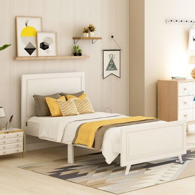 Streamdale Wood Platform Bed Twin Bed Frame Mattress Foundation With Headboard And Wood Slat Support