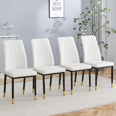 CAVINAS 4-Piece Modern PU Leather Dining Chairs, Kitchen Side Chair with PU Material High Back Seat and Sturdy White Leg