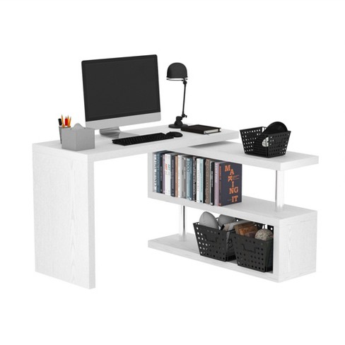Homcom 360° Rotating Home Office Desk L Shaped Corner Computer Desk With  Storage Shelves, Writing Table Workstation : Target