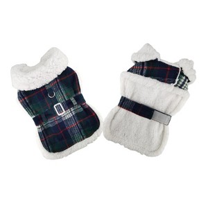 Doggie Design Fleece-Lined Dog Harness Coat - Blue & Green Plaid - 1 of 3