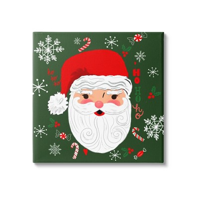 Stupell Industries Jolly Santa on Green Canvas Wall Art