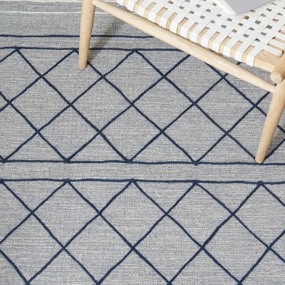 Gray and Silver Striped Wool and Cotton 3' x 5' Area Rug