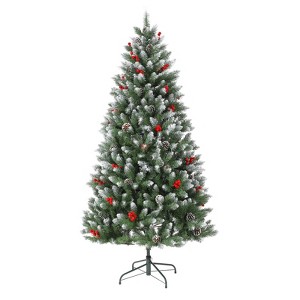 Snow Flocked Artificial Christmas Tree with Red Berries, 850 Tips, Premium PE & PVC Material, Full Holiday Decor - 1 of 4