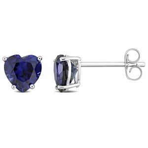 EVERLY JEWELRY |  10K White Gold 1 4/5 CT TGW Created Blue Sapphire Stud Earrings - 1 of 4