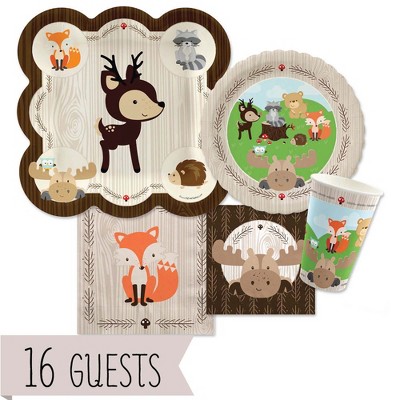 Big Dot of Happiness Woodland Creatures - Baby Shower or Birthday Party Tableware Plates, Cups, Napkins - Bundle for 16