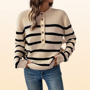 EadianDree Womens Henley Neck Pullover Sweater Long Sleeve Casual