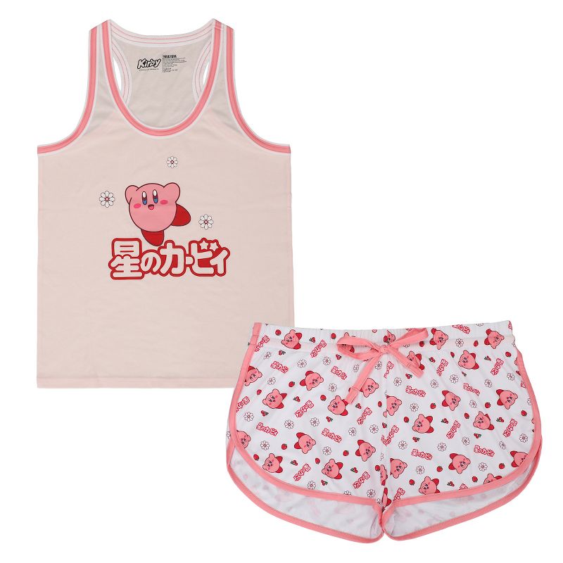 Kirby Daisies & Kanji Logo Women's Racer Back Tank Top & Dolphin Lounge Shorts Sleepwear Set, 4 of 6