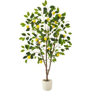 1pcs Artificial Lemon Tree 5ft Fake Lemon Plant in Pot Large Fake Floor Plants Faux Trees Indoor Lemon Decorations for Home Living Room Office - 1 of 4