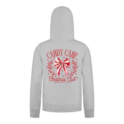 Everyday Kids Christmas Collection Candy Cane Christmas Club Girls Zip Up Hoodie – Holiday Sweatshirt - Heather Gray
