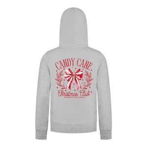 Everyday Kids Christmas Collection Candy Cane Christmas Club Girls Zip Up Hoodie – Holiday Sweatshirt - Heather Gray - 1 of 1