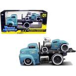 1950 Ford COE Flatbed Truck & 1933 Ford 3W Coupe Matt Light Blue w/Graphics (Weathered) 1/64 Diecast Model Cars Muscle Machines