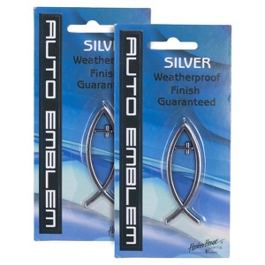 Dicksons, Small Silvertone Christian Cross and Fish Symbol, for Car, Vehicle, Truck, Van, Super Adhesive, All Weather, Inspirational Bumper, Easy Peel - 1 of 2