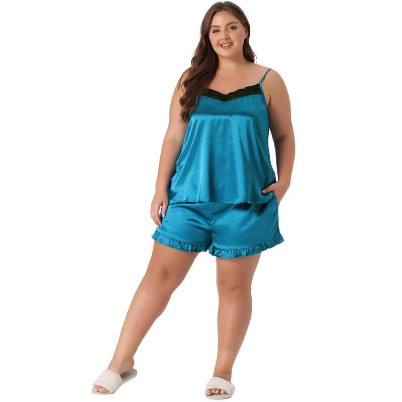 Agnes Orinda Women's Plus Size Sleep Short Satin Lace Trim Camisole Pajamas Sets, 3 of 5