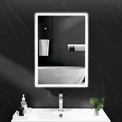 HYLEORY Bathroom Medicine Cabinet with Mirrors and Led Lights inch Double Doors Wall Mounted Mirror Cabinet with Storage