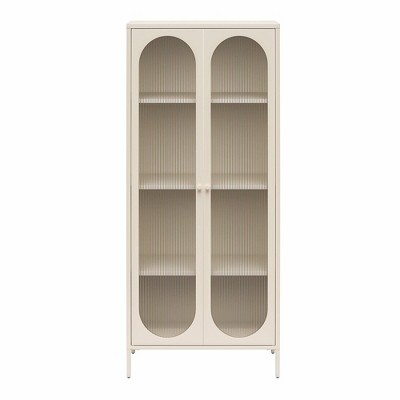 Parchment Tall Accent Cabinet with Fluted Glass Doors