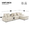 114''W Corduroy L-Shaped Sectional Sofa with Bluetooth Speakers, USB Charger, Cup Holders and Ottoman - ModernLuxe - 3 of 4