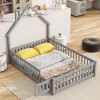 NicBex Kids Montessori Bed with Fence,Floor Bed with House-Shaped Headboard,Twin/Full Size Toddler bed for Bedroom,Gray/White/Brown - 2 of 4