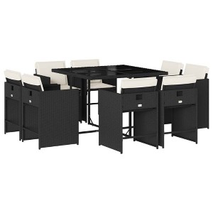 vidaXL Patio Dining Set - 9-Piece Poly Rattan Furniture with Cushions & Tempered Glass Table, Black/Cream for Garden, Backyard & Patio - 1 of 4